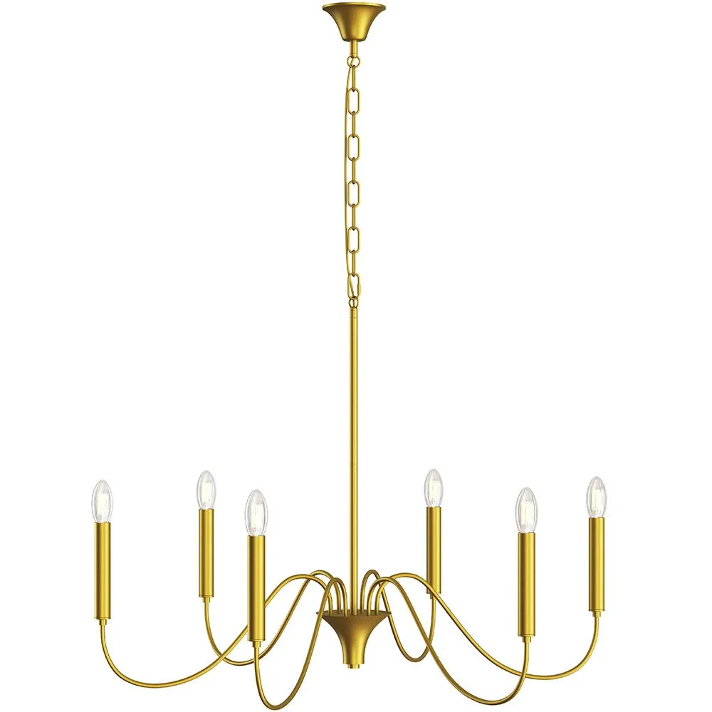 Złota lampa wisząca 6-ramienna – Nowoczesny styl żyrandola z metalu - Vintessa image 8