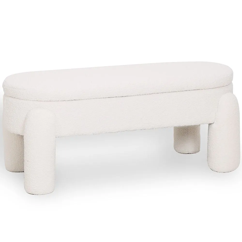 Ławka Ze Schowkiem Tapicerowana W Tkaninie Bouclé Off-White – Nowoczesne Siedzisko Do Salonu I Sypialni - Boreta image 8