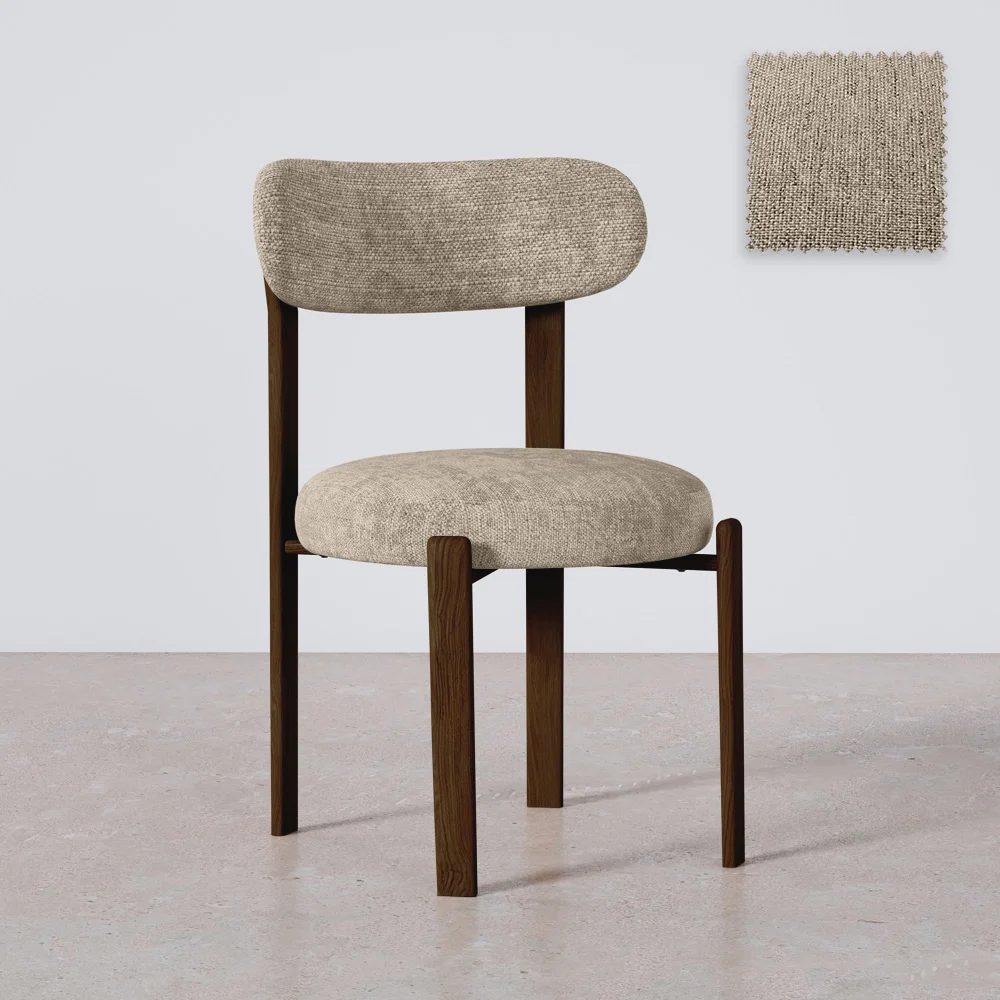 Krzesło do jadalni tapicerowane w tkaninie chenille – Nogi w ciemnym efekcie drewna – Ergonomiczny i nowoczesny design – Okare image 8