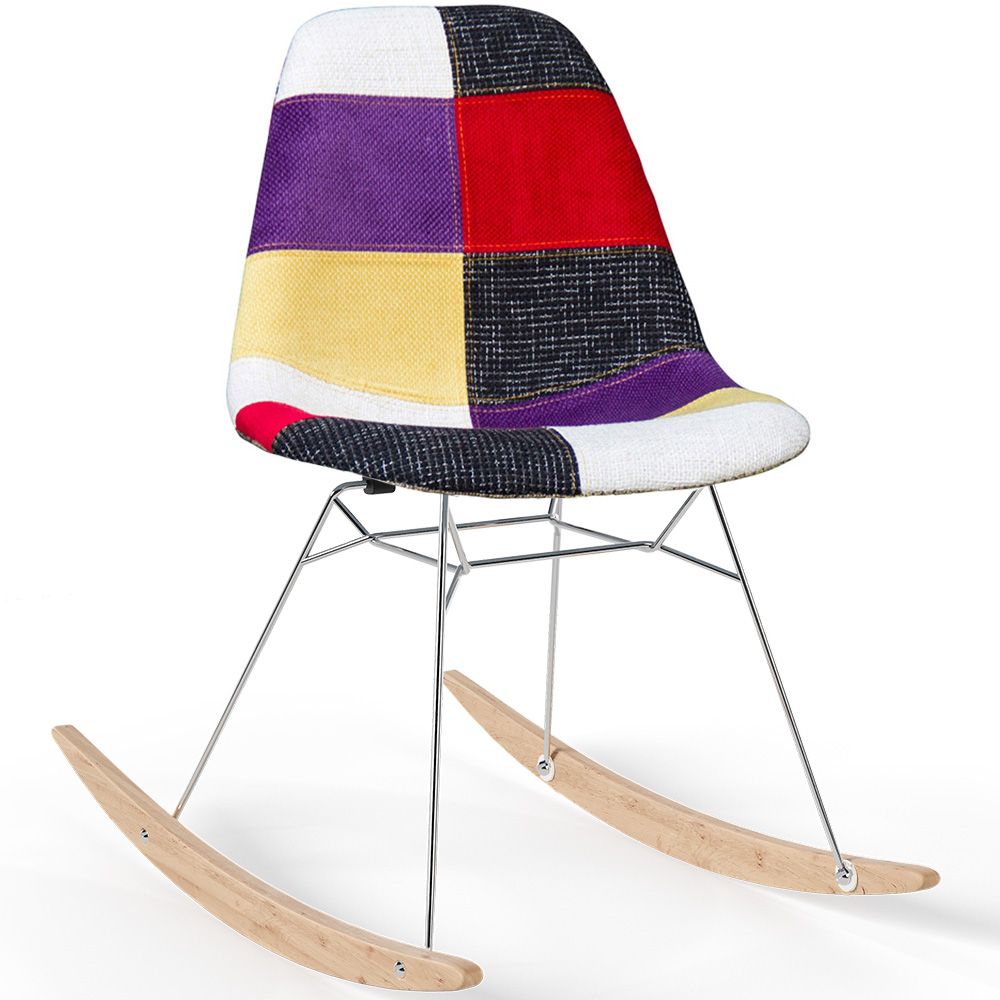 Fotel bujany Modern Patchwork – styl nordycki z drewnianymi i stalowymi nogami - Skögur image 8