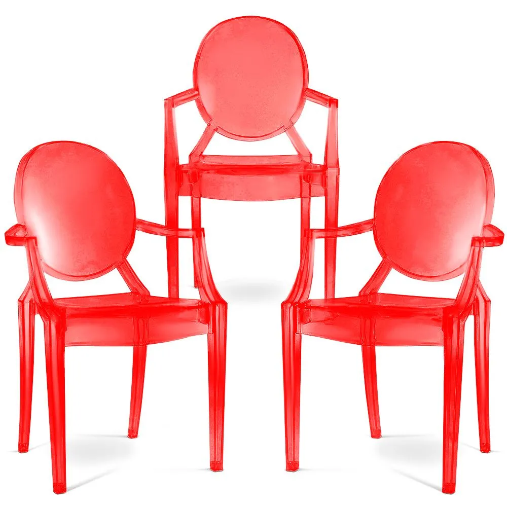 Zestaw 3 Krzeseł Jadalnianych - Przezroczyste - Projekt z Podłokietnikami - Louis XIV image 8