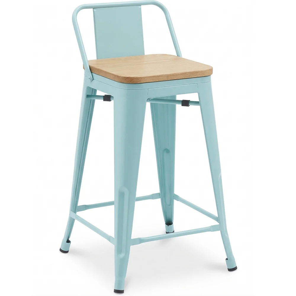 Stołek barowy z oparciem - Wzór przemysłowy - Drewno & Stal - 60cm - Nowa Edycja - Stylix image 8