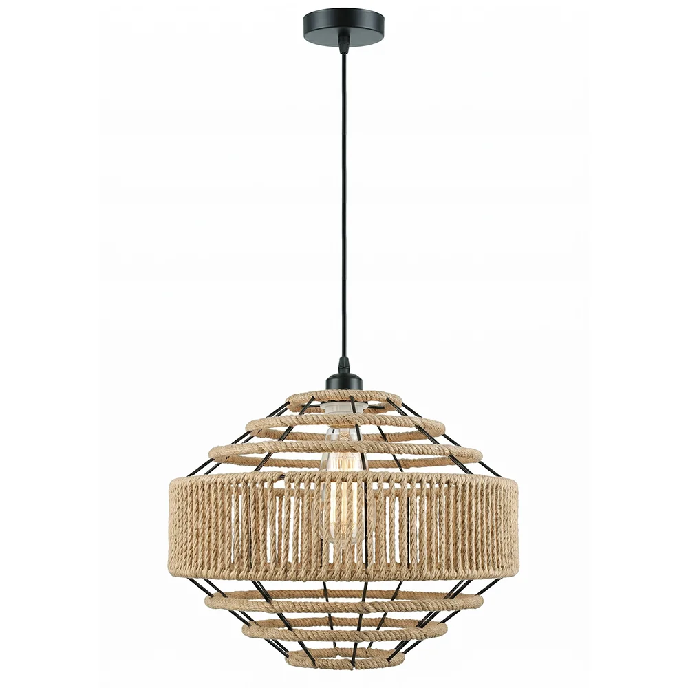 Lampa wisząca - Naturalna lina i czarna metalowa rama - Lapor image 8