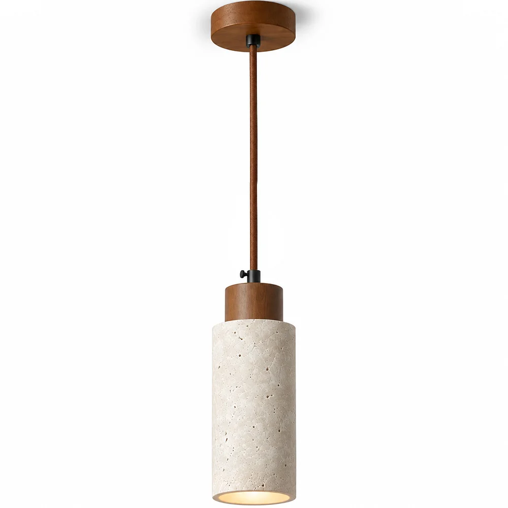 Lampa wisząca sufitowa, drewno i trawertyn – Élodie image 8