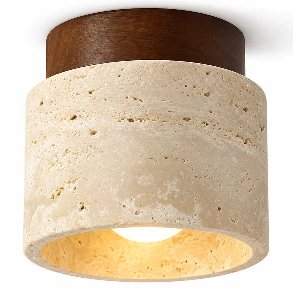 Lampa sufitowa – plafon – drewno i trawertyn – Léonie image 8