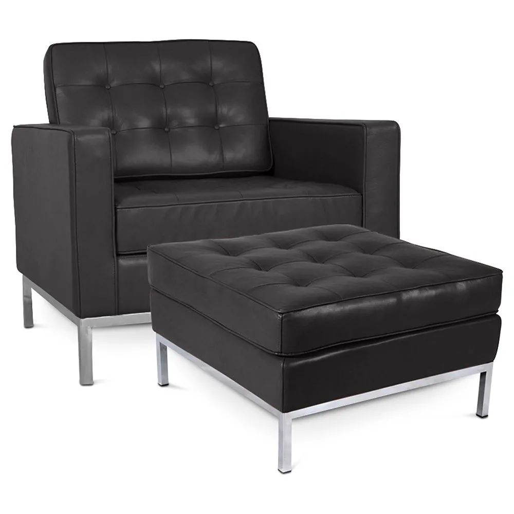 Designerski fotel z podnóżkiem - tapicerowany w skórze - Konel image 8